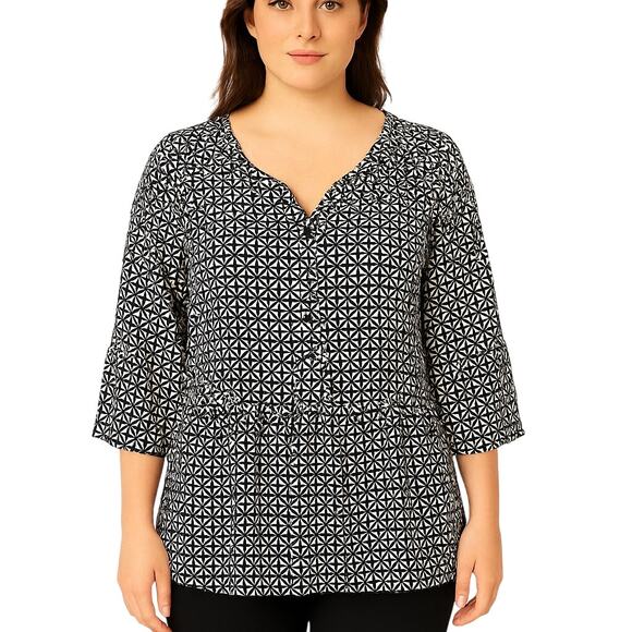 Catherines Black & White Geometric Print Blouse – NWT Size 1X (18/20W) - Picture 1 of 6